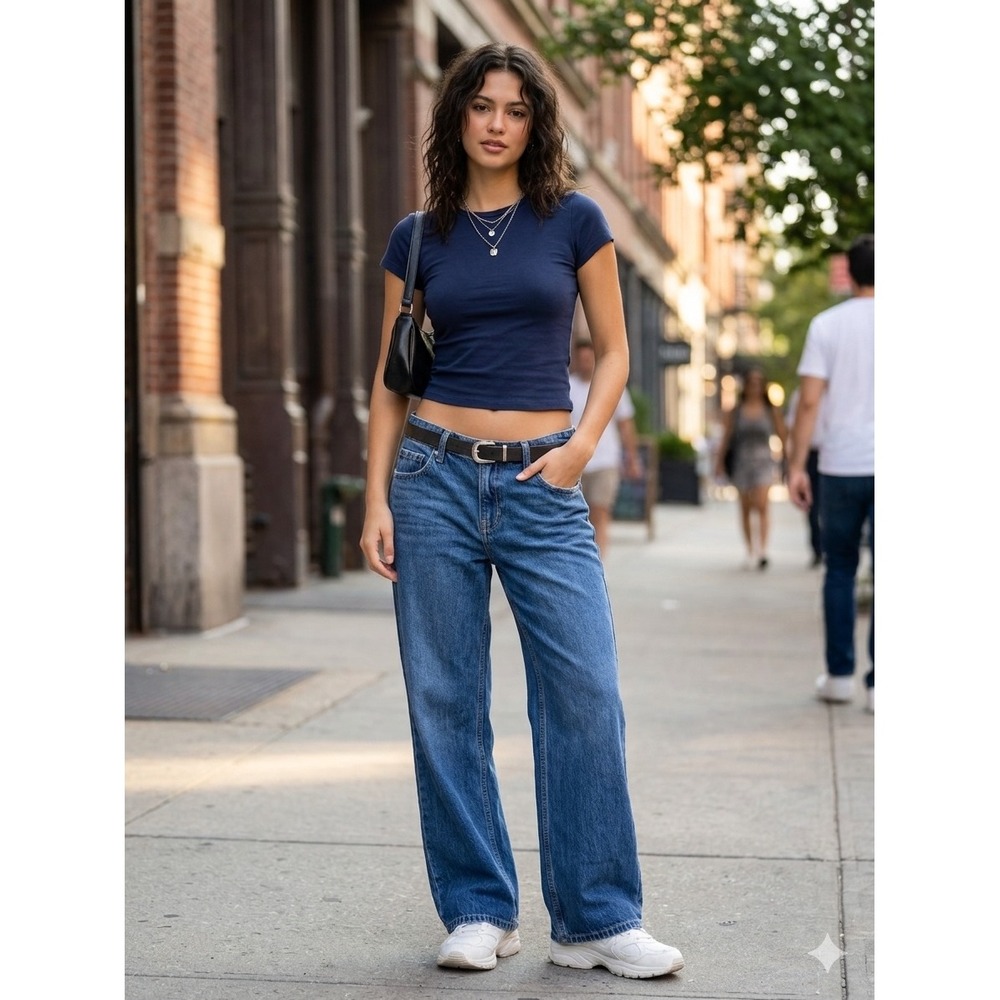 Hollister Low-Rise Baggy Jeans Medium Wash Wide Leg Denim W28 6R